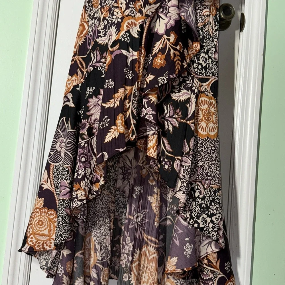 Maeve By Anthropologie Plum Floral Hi-Lo Maxi Boho Gypsy Wrap Skirt Size Small